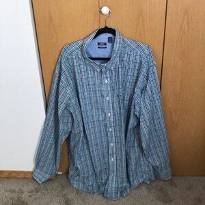Mens plus size blue and green button up long sleeve shirt